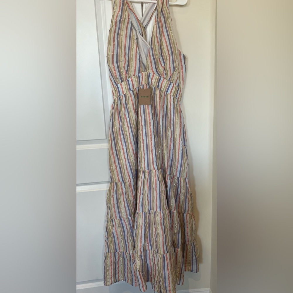 Boden Striped Metallic Maxi Dress Petite US 12P Sundress Sleeveless NEW - Picture 5 of 7